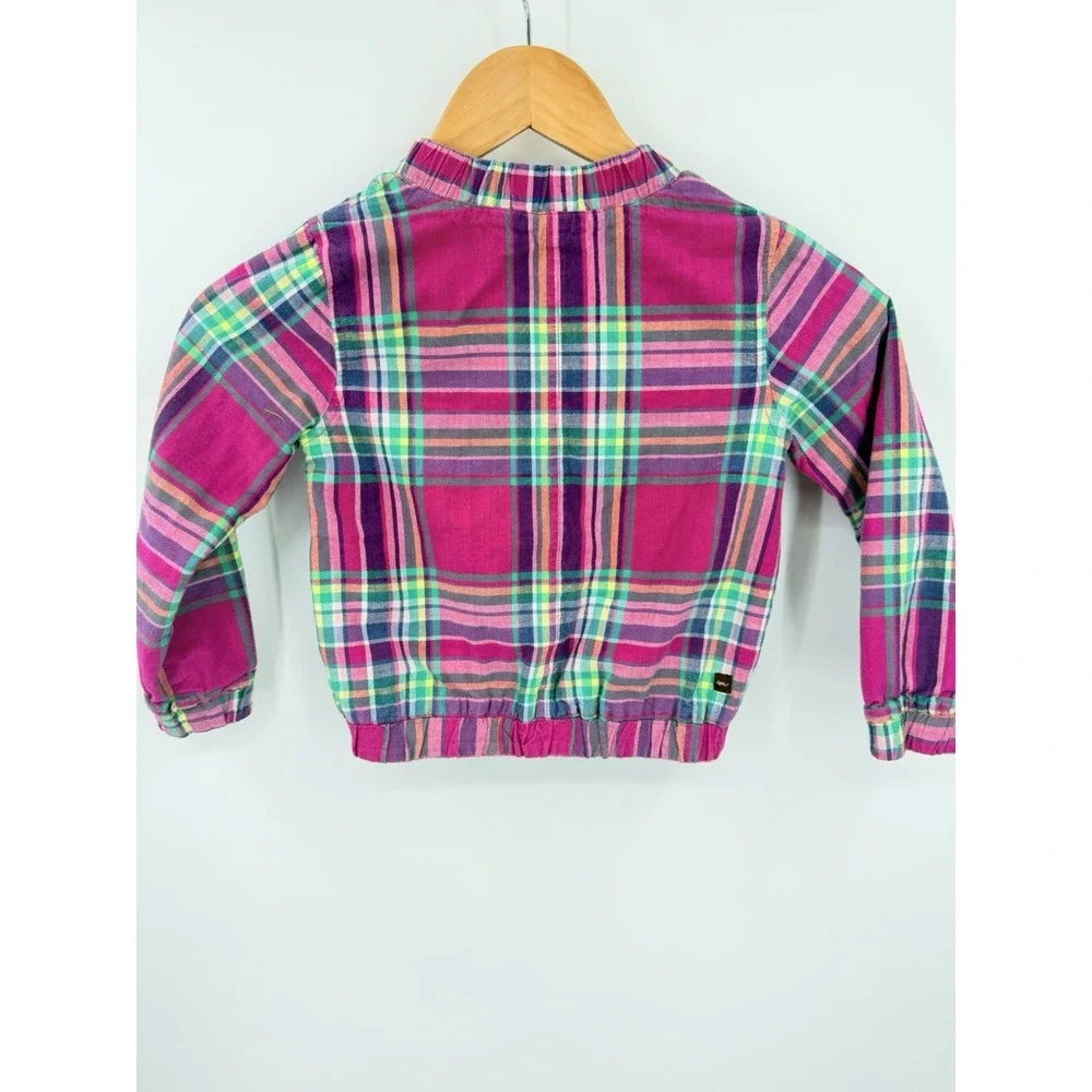 Tea Kids Pink Plaid Reversible Sz S 5/6 Zip Up Jacket Colorful Preppy Coastal